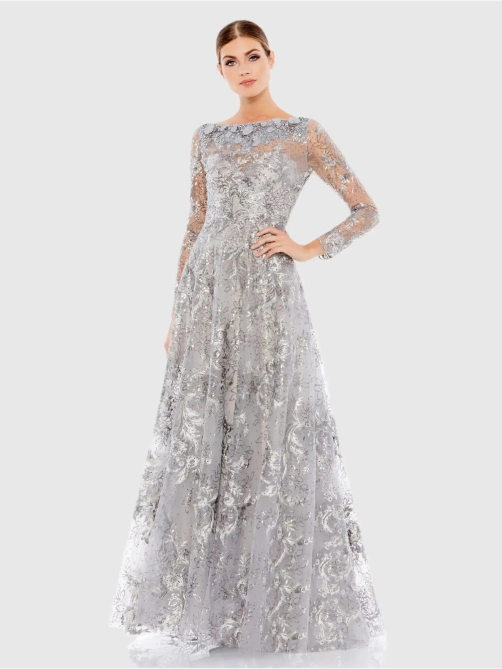 Mac Duggal Embroidered Illusion Neckline A-Line Gown Size 6 NWT